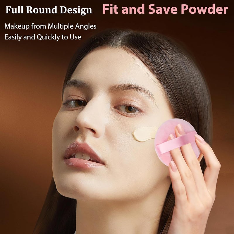 JOLY Round Powder Puff for Face Makeup Sponge Beauty Blender Velour Puffs Stocking Stuffers for Women to Make Up Loose Powder and Foundation (4Pcs_Pink) - Image 4